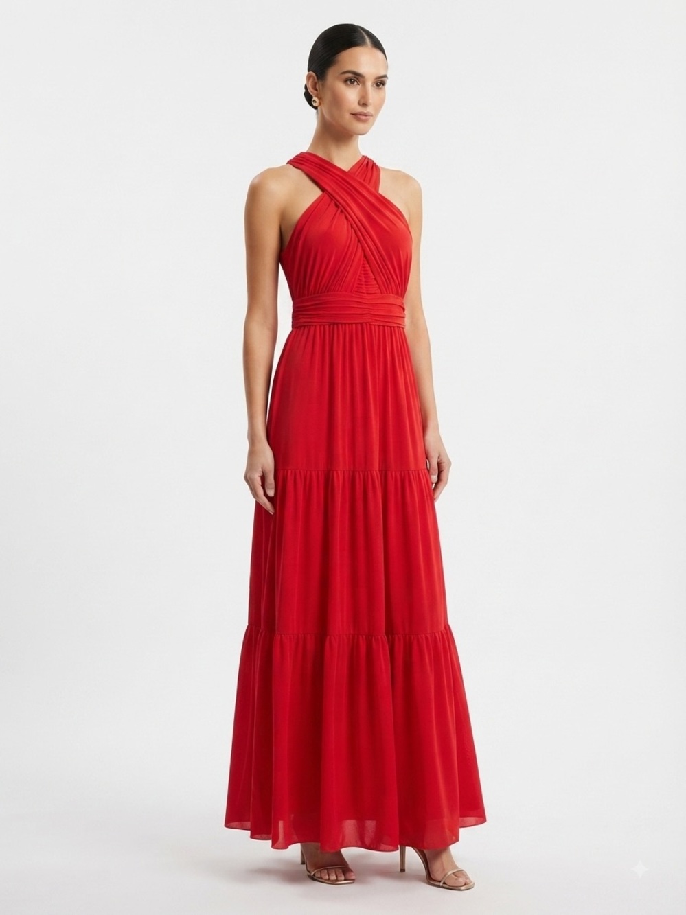 NWT O.P.T. Redish-Orange Pleated Halter Maxi Dress - Small